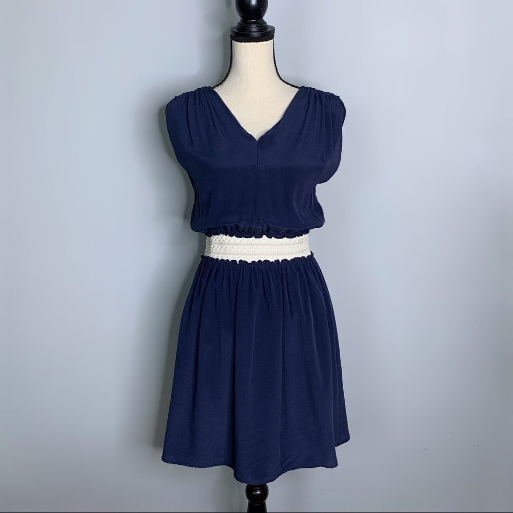 Creative Commune Navy Silk Elastic Waist Dress M